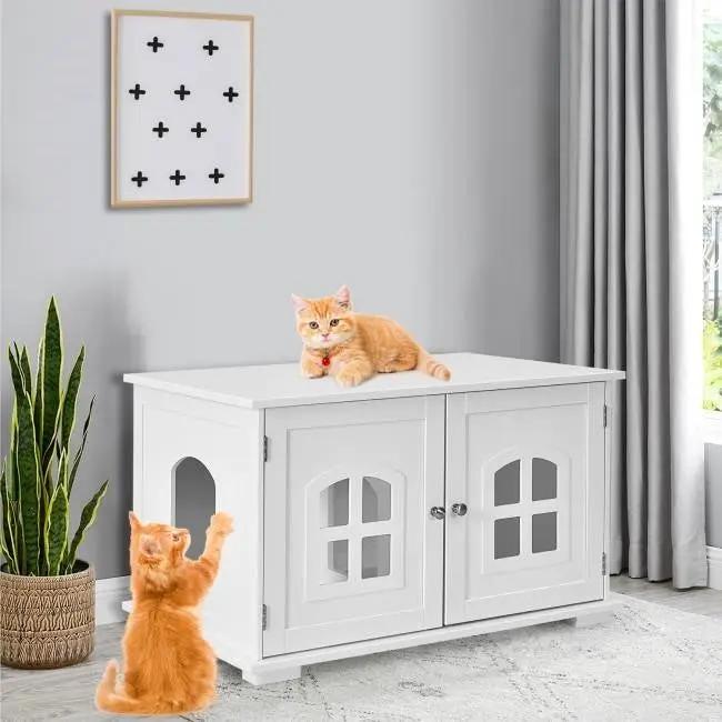 White Modern Large Ventilated Private Divider Cat Litter Box by HomePacific
