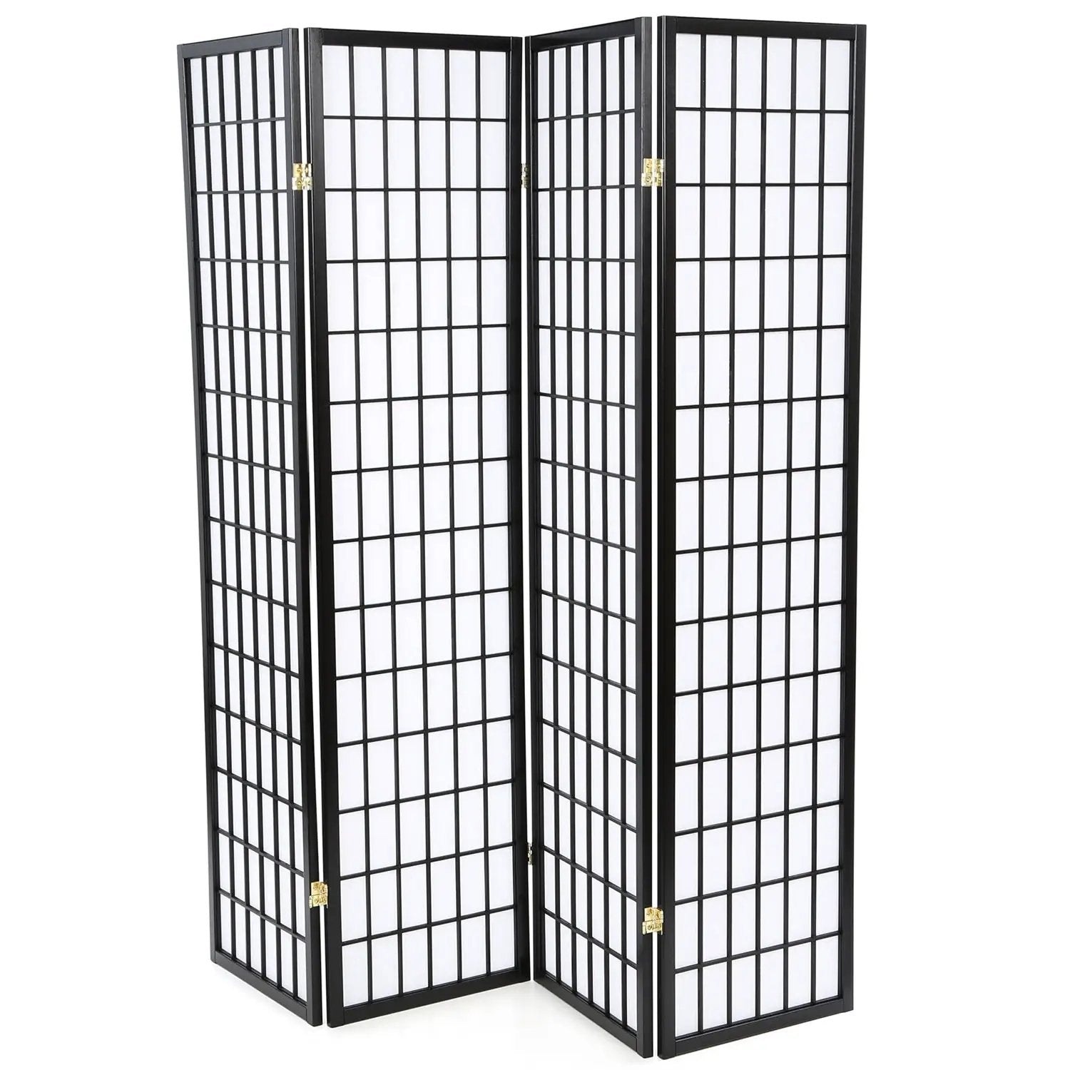 Black 4-Panel Asian Style Shoji Room Divider Screen by HomePacific