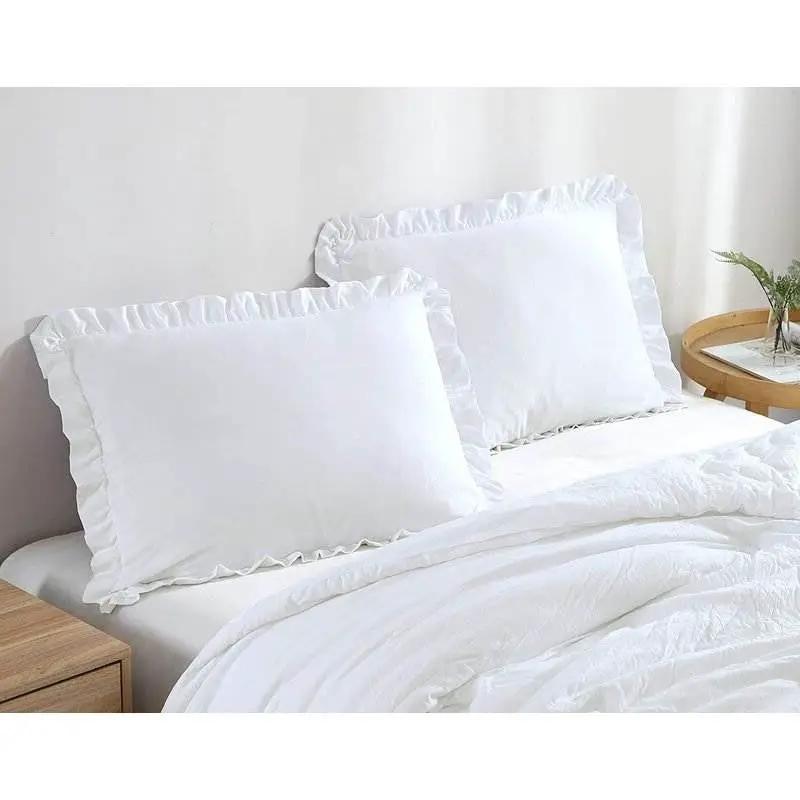 King Size White Ruffled Edge Microfiber Comforter Set by HomePacific