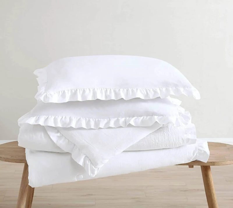 King Size White Ruffled Edge Microfiber Comforter Set by HomePacific