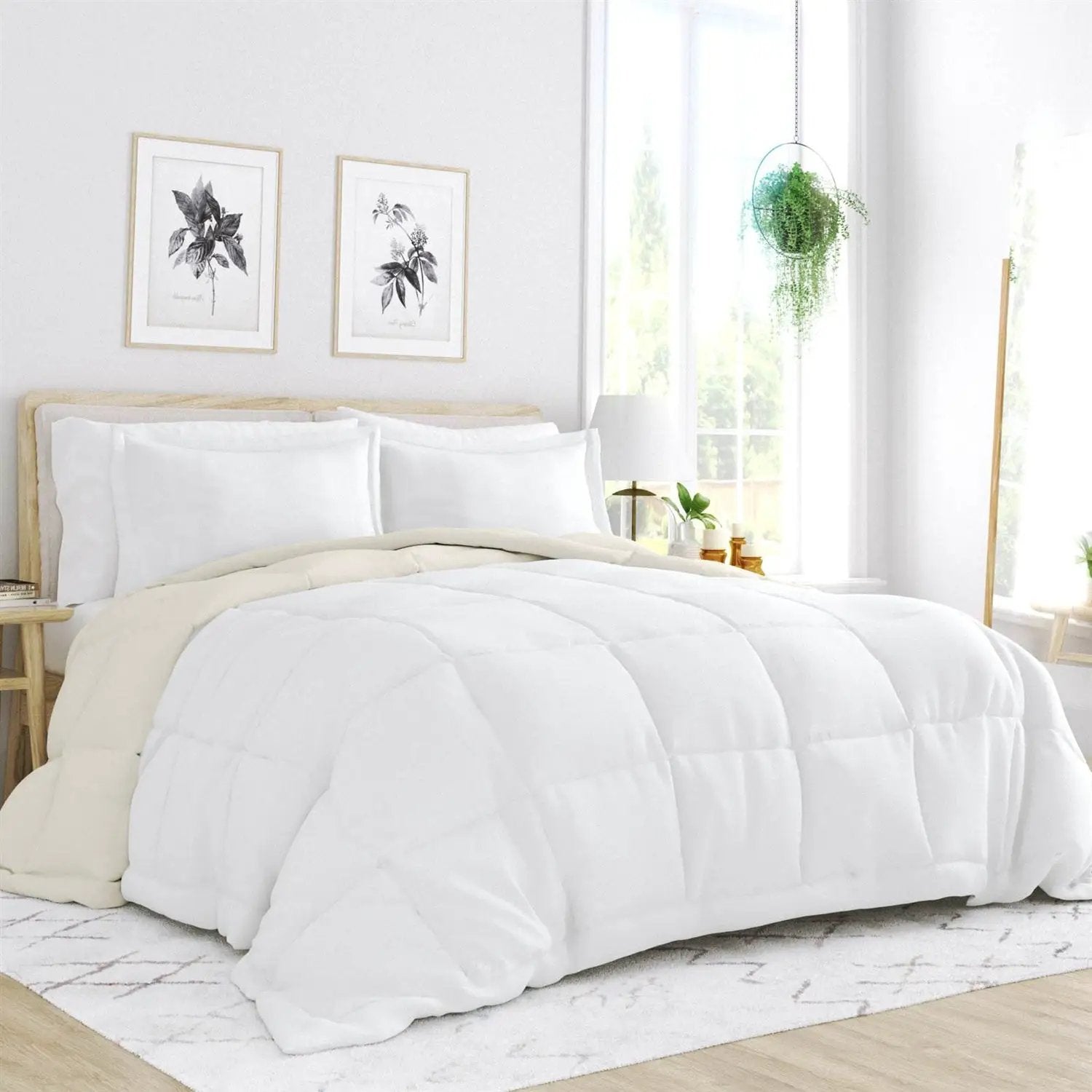 King/Cal King 3-Piece Microfiber Reversible Comforter Set in White and Cream by HomePacific