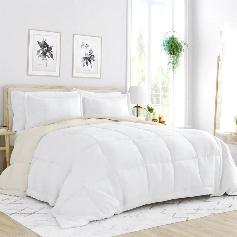 King/Cal King 3-Piece Microfiber Reversible Comforter Set in White and Cream by HomePacific