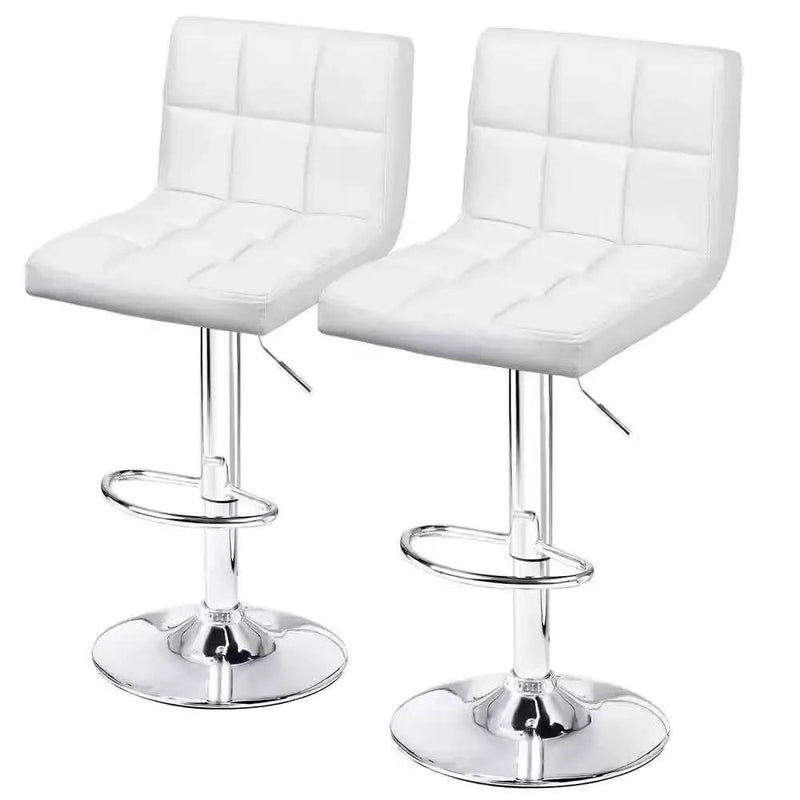 Set of 2- White Faux Leather Barstool with Low Back Swivel Seat by HomePacific