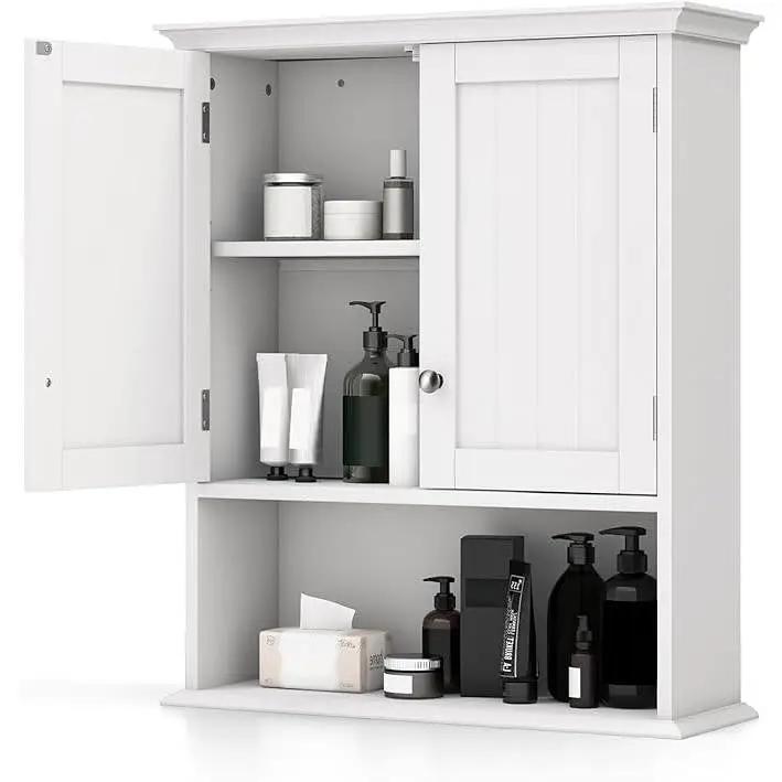Wall Mounted Bathroom Medicine Cabinet with Open Storage Shelf in White by HomePacific