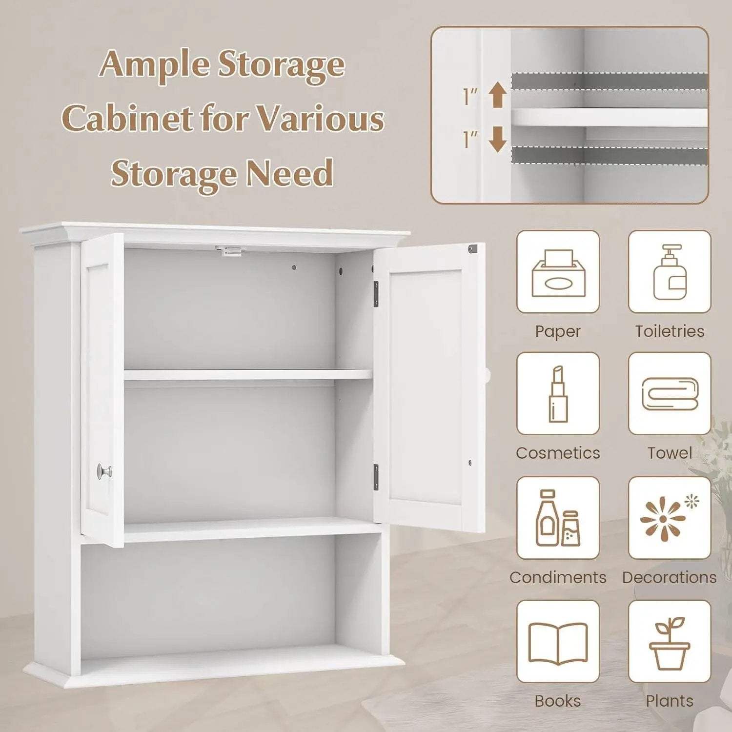 Wall Mounted Bathroom Medicine Cabinet with Open Storage Shelf in White by HomePacific