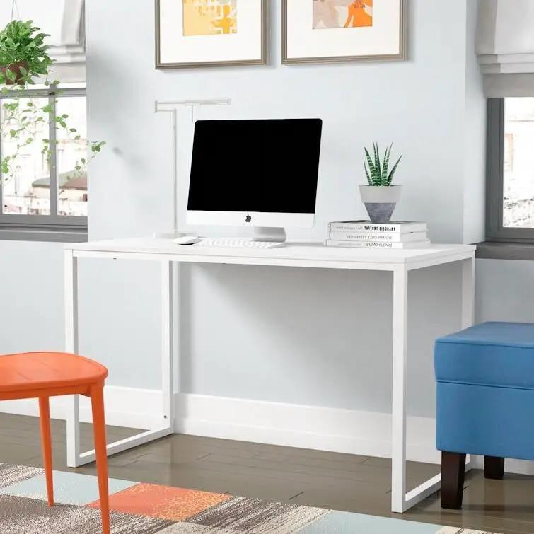 Modern Home Office Desk with White Metal Frame and Wood Top by HomePacific