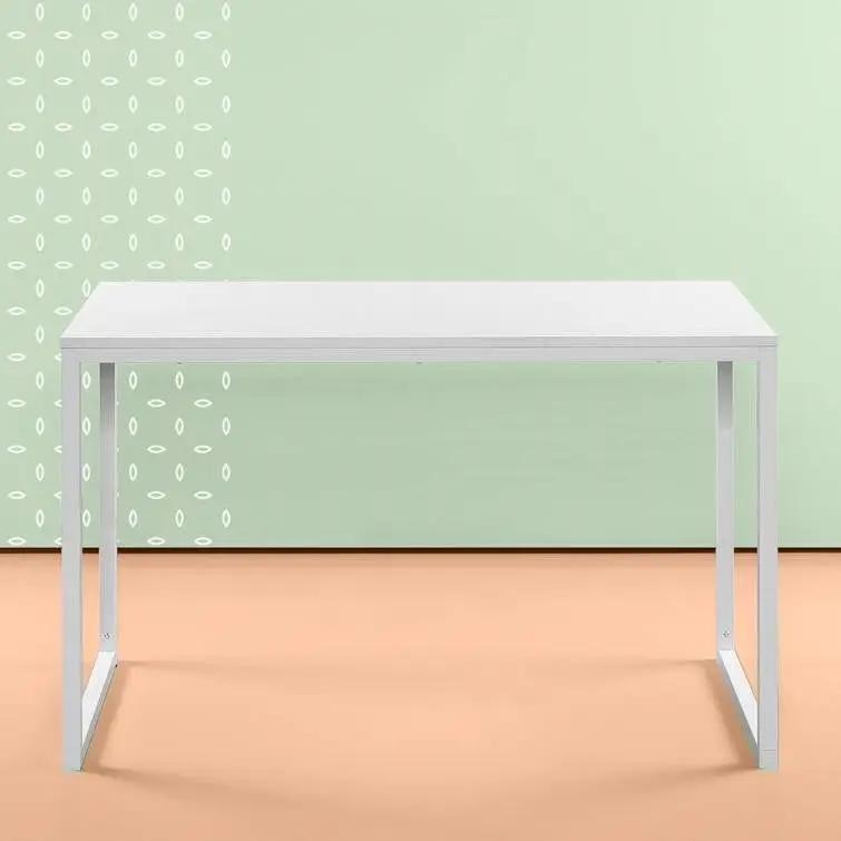 Modern Home Office Desk with White Metal Frame and Wood Top by HomePacific