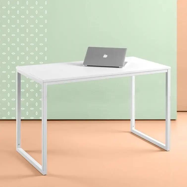 Modern Home Office Desk with White Metal Frame and Wood Top by HomePacific