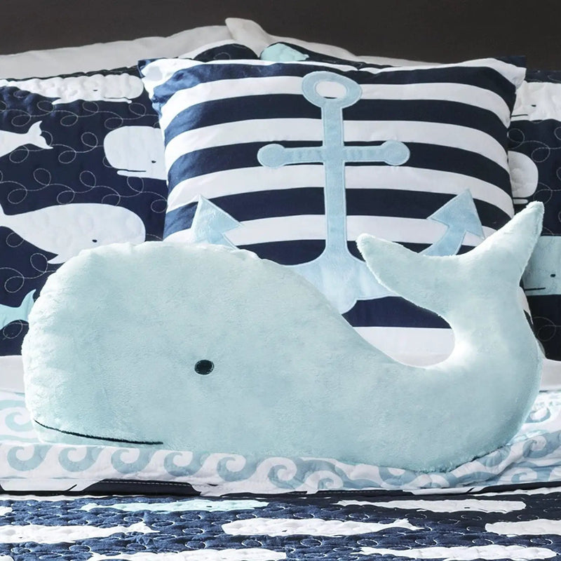 Full/Queen 5 Piece Bed In A Bag Navy Teal Microfiber Waves Whales Quilt Set by HomePacific
