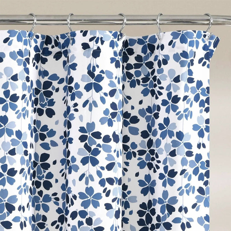 72-inch White Navy and Light Blue Floral Vines and Flowers Shower Curtain by HomePacific