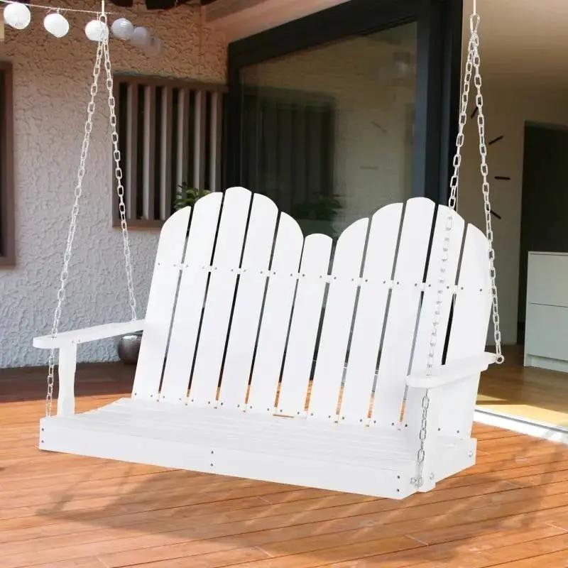 White Solid Wood 2-Seater Hanging Patio Porch Swing by HomePacific