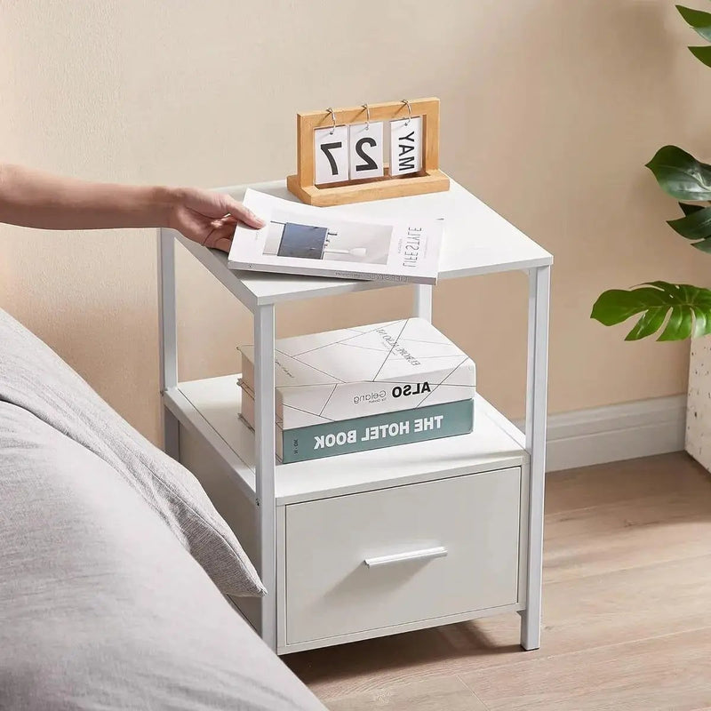 Set of 2 - Modern White Metal Wood Side End Table Nightstand with Storage Drawer by HomePacific