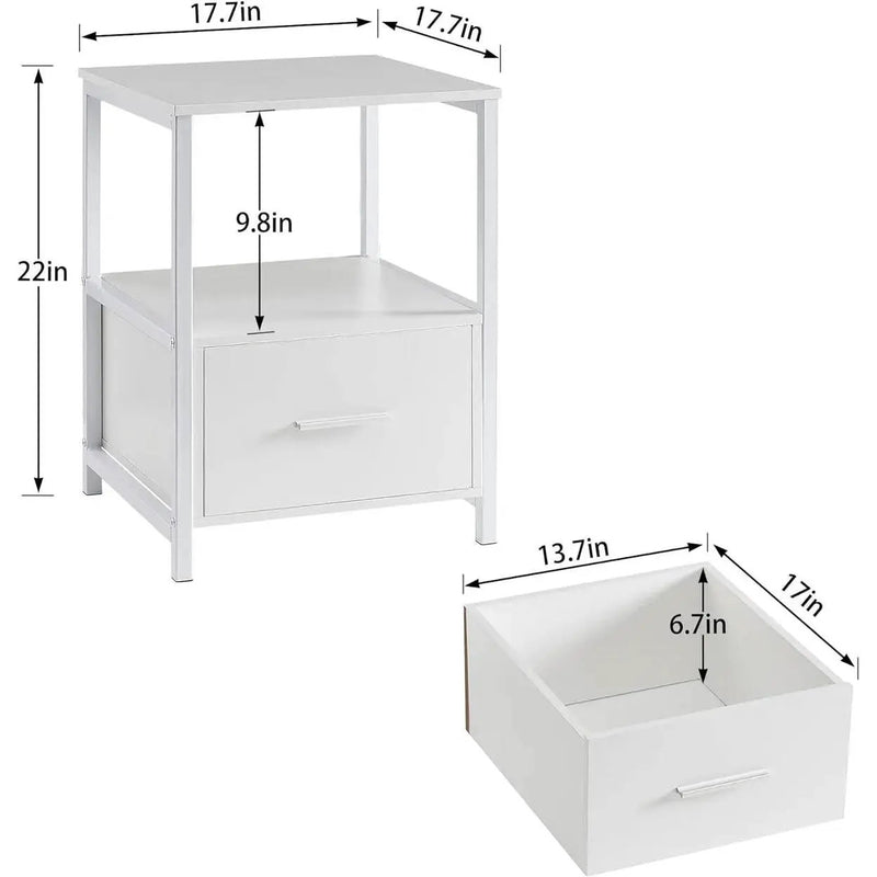 Set of 2 - Modern White Metal Wood Side End Table Nightstand with Storage Drawer by HomePacific