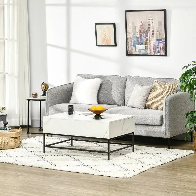 Modern White Lift Top Coffee Table w/ Hidden Storage Black Metal Legs by HomePacific
