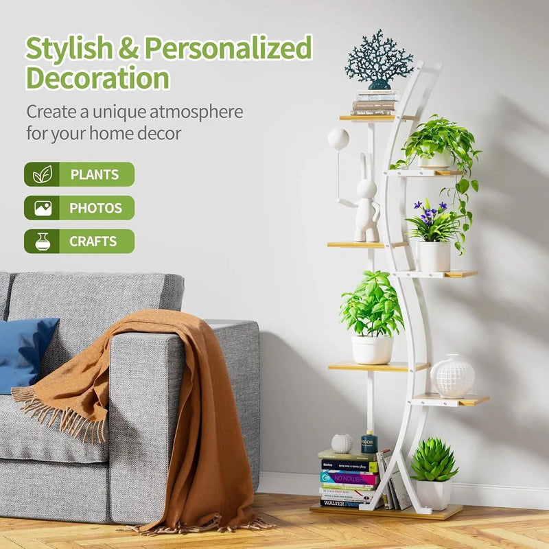 63-inch Tall Indoor Plant Stand with White Metal Frame and Wood Finish Shelves by HomePacific
