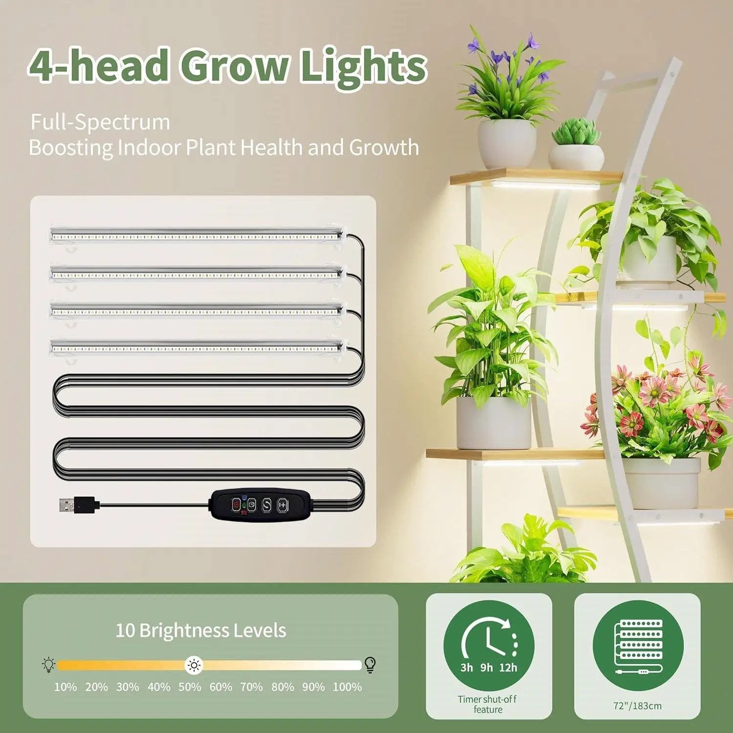 63-inch Tall Indoor Plant Stand with White Metal Frame and Wood Finish Shelves by HomePacific