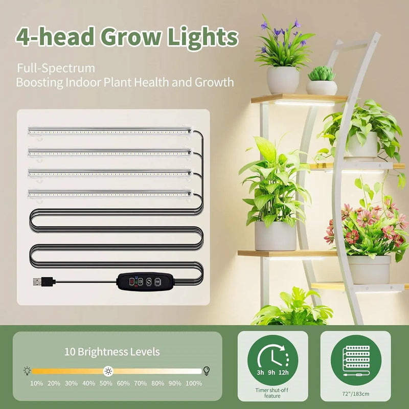 63-inch Tall Indoor Plant Stand with White Metal Frame and Wood Finish Shelves by HomePacific