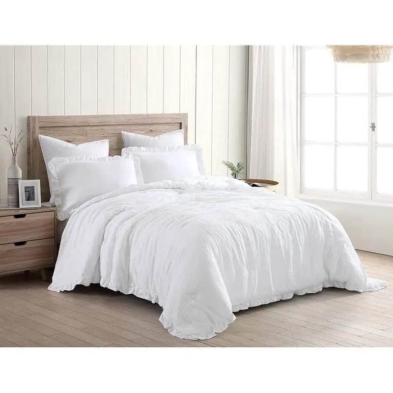 Queen Size White Ruffled Edge Microfiber Comforter Set by HomePacific