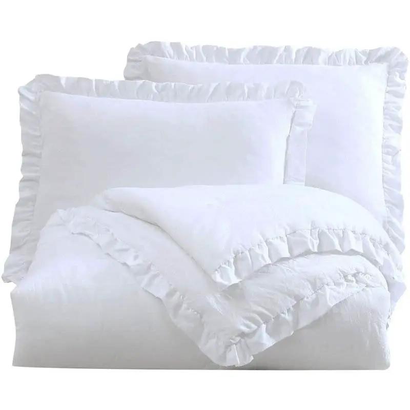Queen Size White Ruffled Edge Microfiber Comforter Set by HomePacific