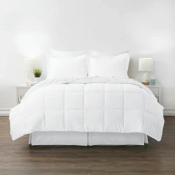 Queen Size Microfiber 6-Piece Reversible Bed In A Bag Comforter Set in White by HomePacific