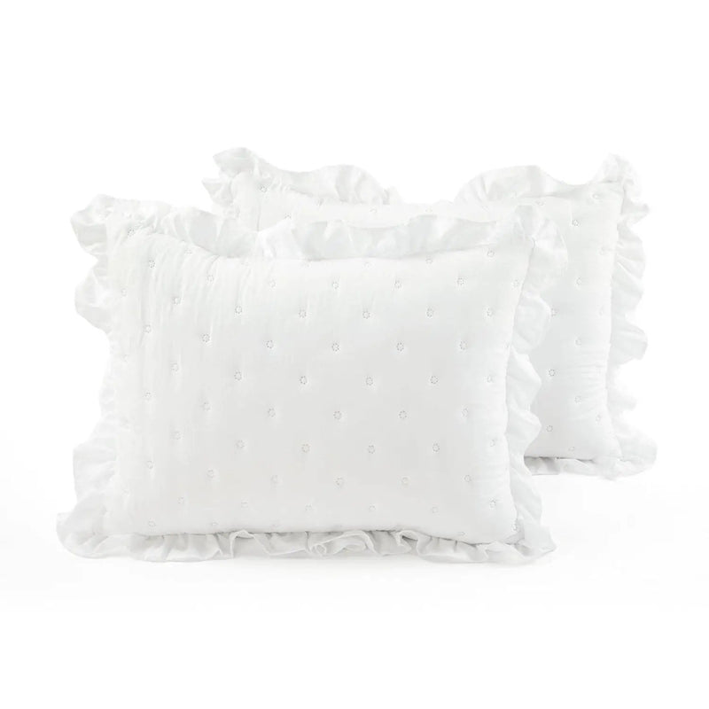 Full/Queen Lightweight White Ruffle Reversible Oversized 3 Piece Quilt Set by HomePacific