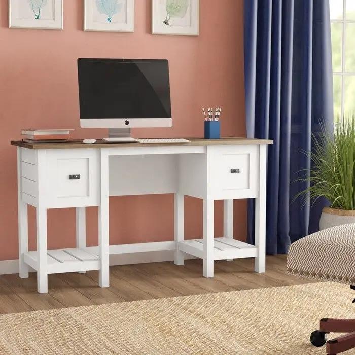FarmHouse White Oak Top 2 Drawer Office Writing Desk - Made In USA by HomePacific