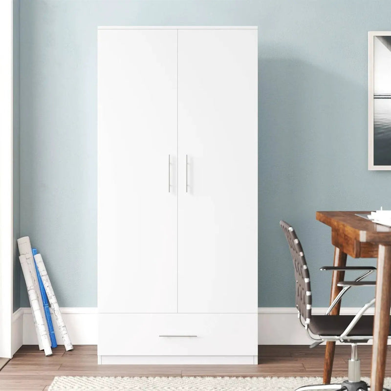 Modern Armoire Wardrobe Closet Cabinet with Storage Drawer in White Wood Finish by HomePacific