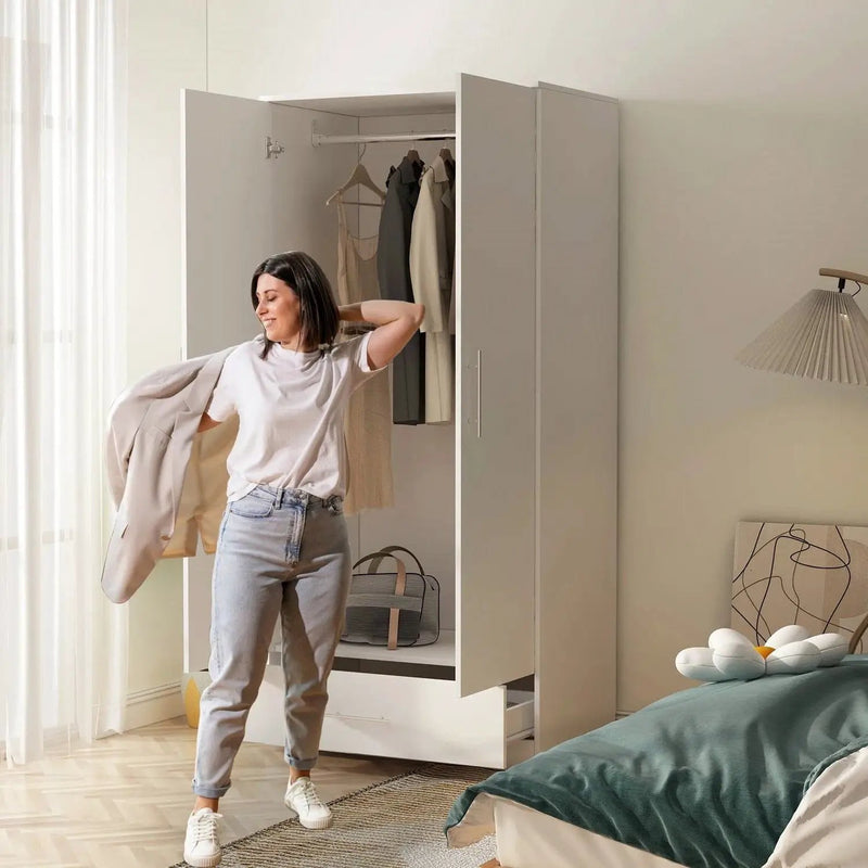 Modern Armoire Wardrobe Closet Cabinet with Storage Drawer in White Wood Finish by HomePacific