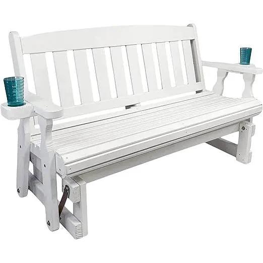 4ft Heavy Duty Amish Porch Glider Bench in White with Cupholders - Made in USA by HomePacific
