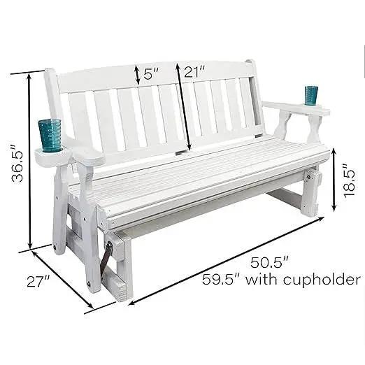 4ft Heavy Duty Amish Porch Glider Bench in White with Cupholders - Made in USA by HomePacific