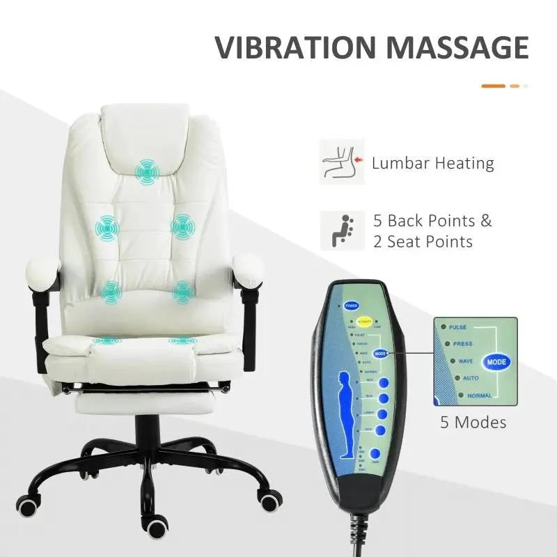White 7 Mode Vibrating High Back Executive Massage Adjustable Office Chair by HomePacific