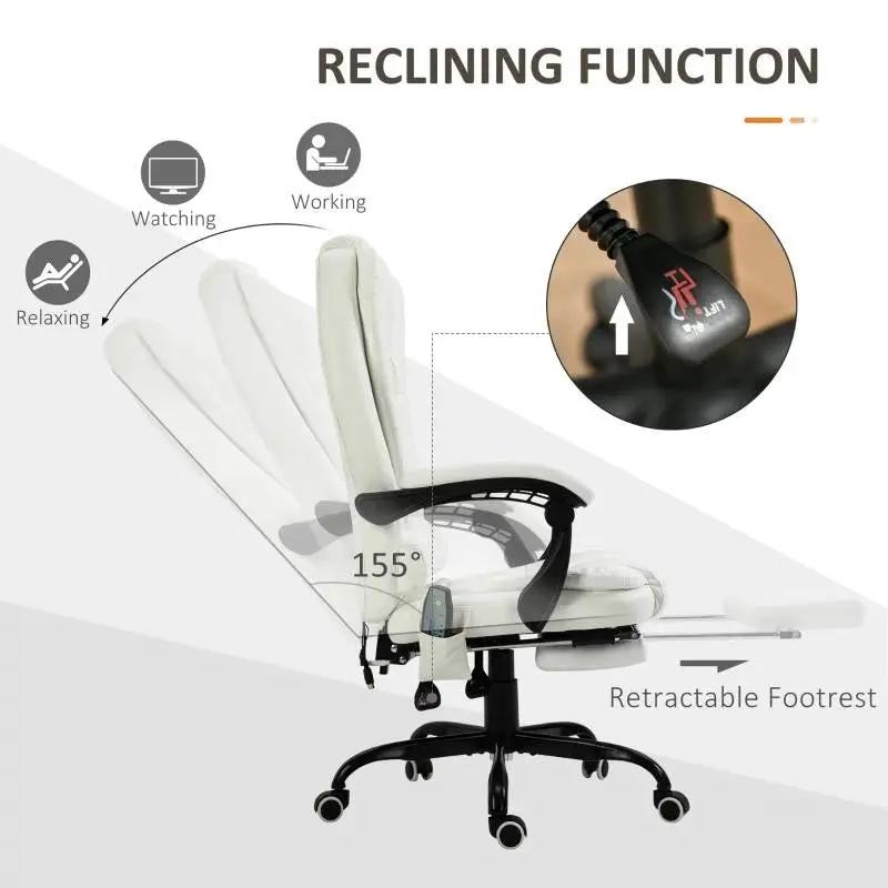 White 7 Mode Vibrating High Back Executive Massage Adjustable Office Chair by HomePacific