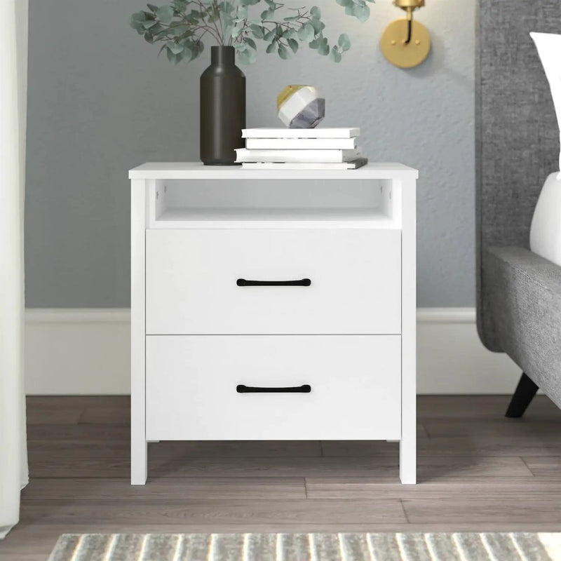 Modern 2-Drawer Bedside Table Nightstand in White Wood Finish by HomePacific