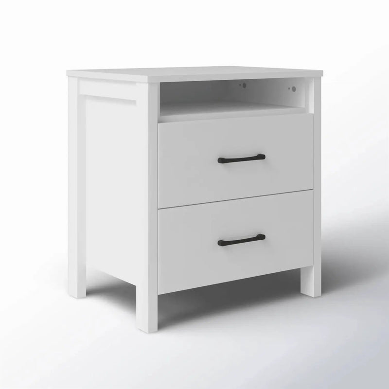 Modern 2-Drawer Bedside Table Nightstand in White Wood Finish by HomePacific