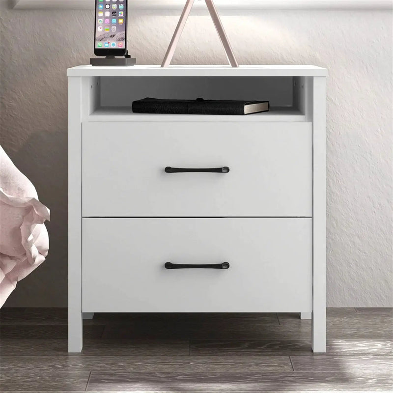 Modern 2-Drawer Bedside Table Nightstand in White Wood Finish by HomePacific