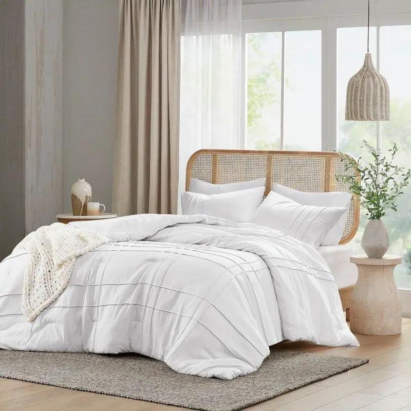 King Size Microfiber Pleated Soft Washed Comforter Set White by HomePacific