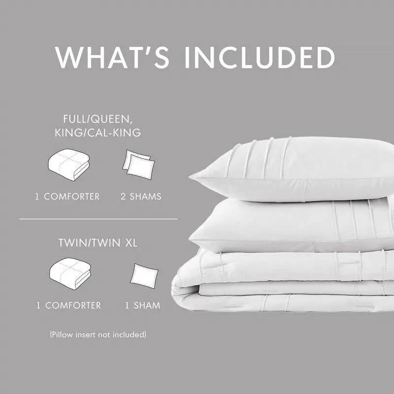 King Size Microfiber Pleated Soft Washed Comforter Set White by HomePacific