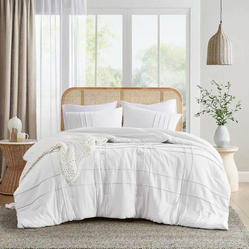 Twin/Twin XL Microfiber Pleated Soft Washed Comforter Set White by HomePacific