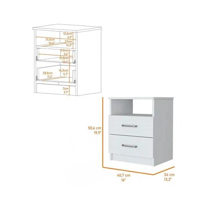 Modern 2-Drawer Nightstand with Open Shelf in White Wood Finish by HomePacific