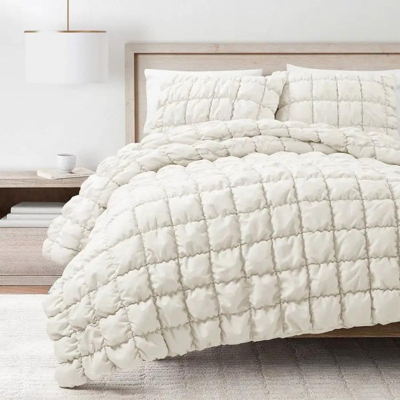 Twin/XL Soft Lightweight Puff Textured 2-Piece Comforter Set in Off White by HomePacific