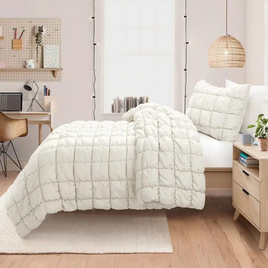 Twin/XL Soft Lightweight Puff Textured 2-Piece Comforter Set in Off White by HomePacific