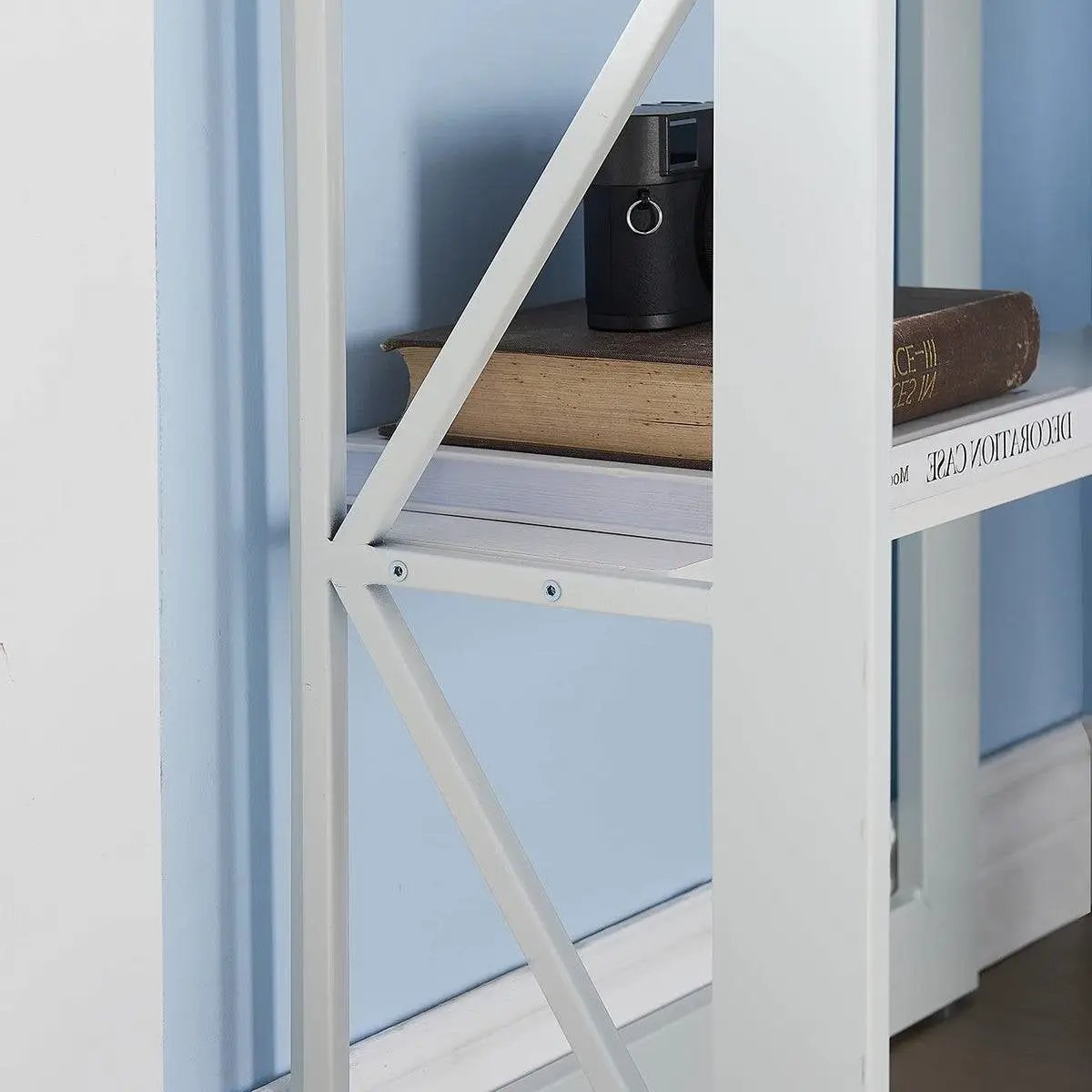 Corner Computer Desk with Keyboard Tray Storage Shelves in White by HomePacific