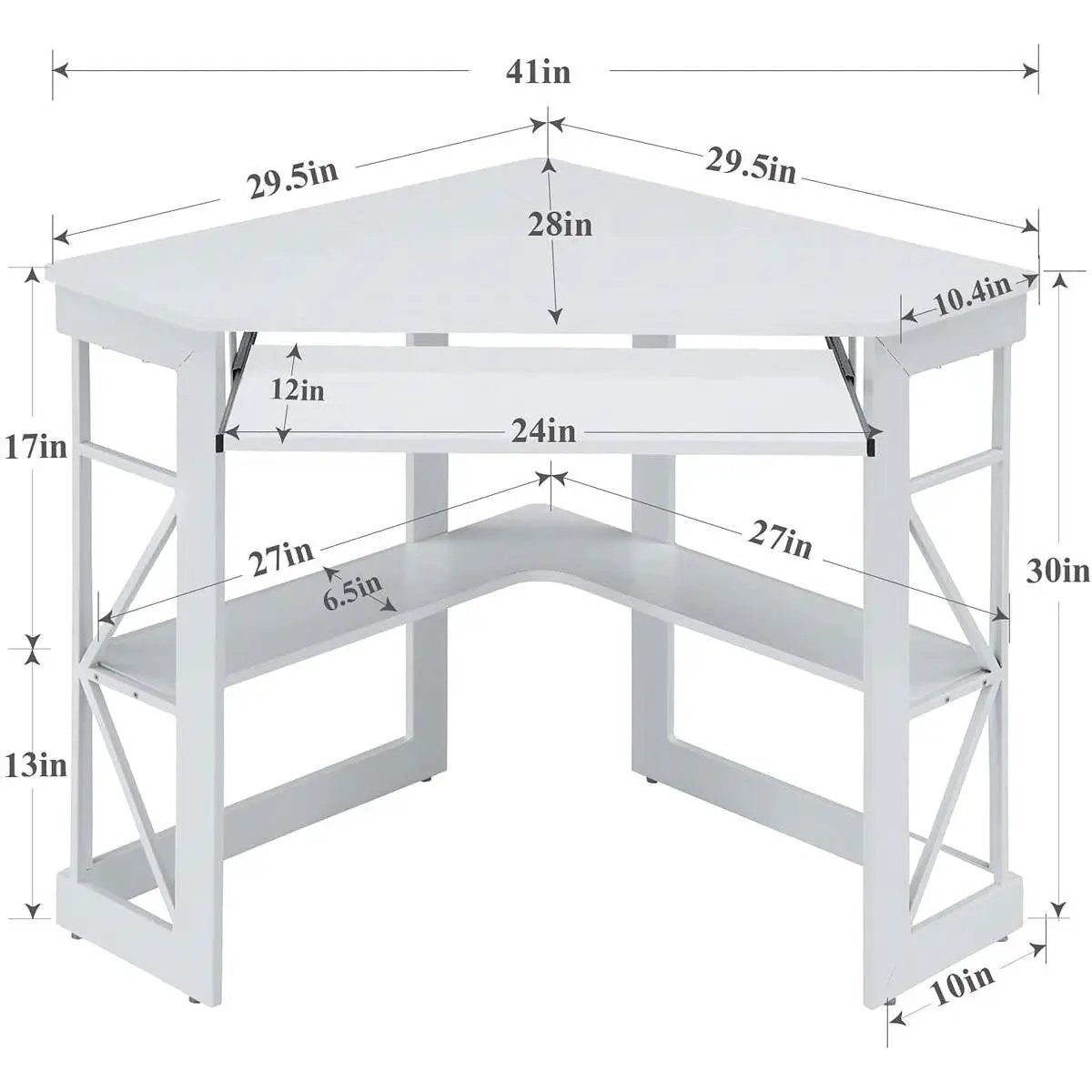 Corner Computer Desk with Keyboard Tray Storage Shelves in White by HomePacific
