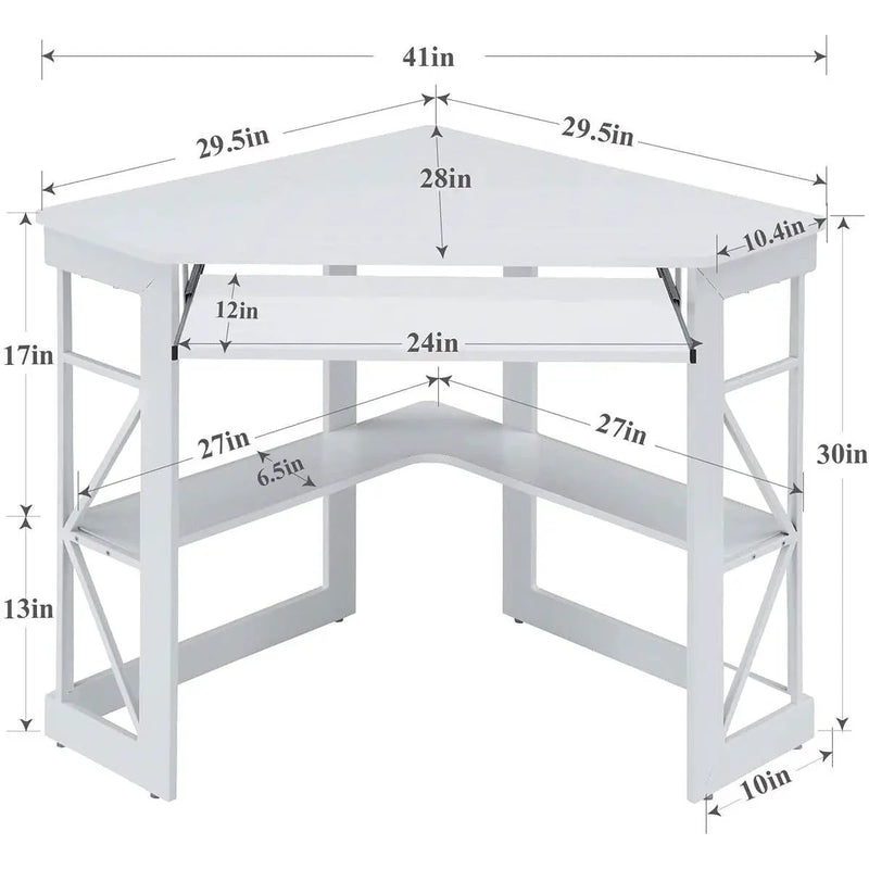 Corner Computer Desk with Keyboard Tray Storage Shelves in White by HomePacific