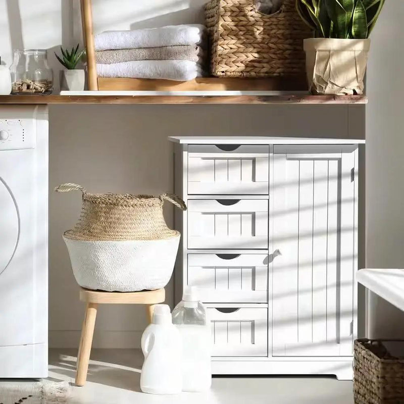 Modern Farmhouse 4-Drawer Bathroom Linen Cabinet in White Wood Finish by HomePacific