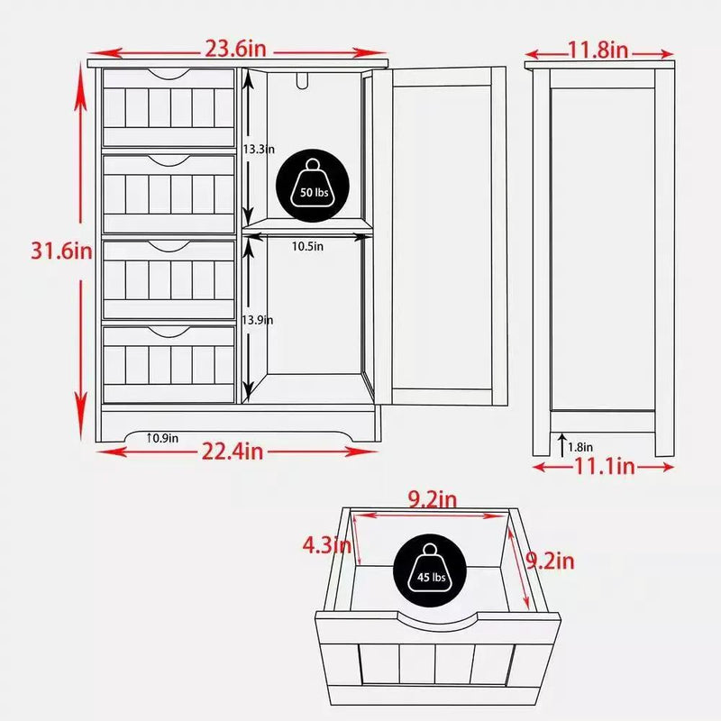 Modern Farmhouse 4-Drawer Bathroom Linen Cabinet in White Wood Finish by HomePacific