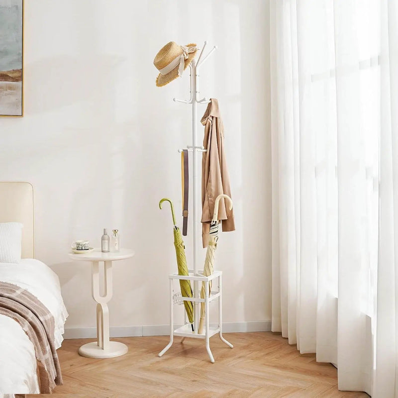White Metal Coat Rack Entryway Hall Tree with Umbrella Holder by HomePacific