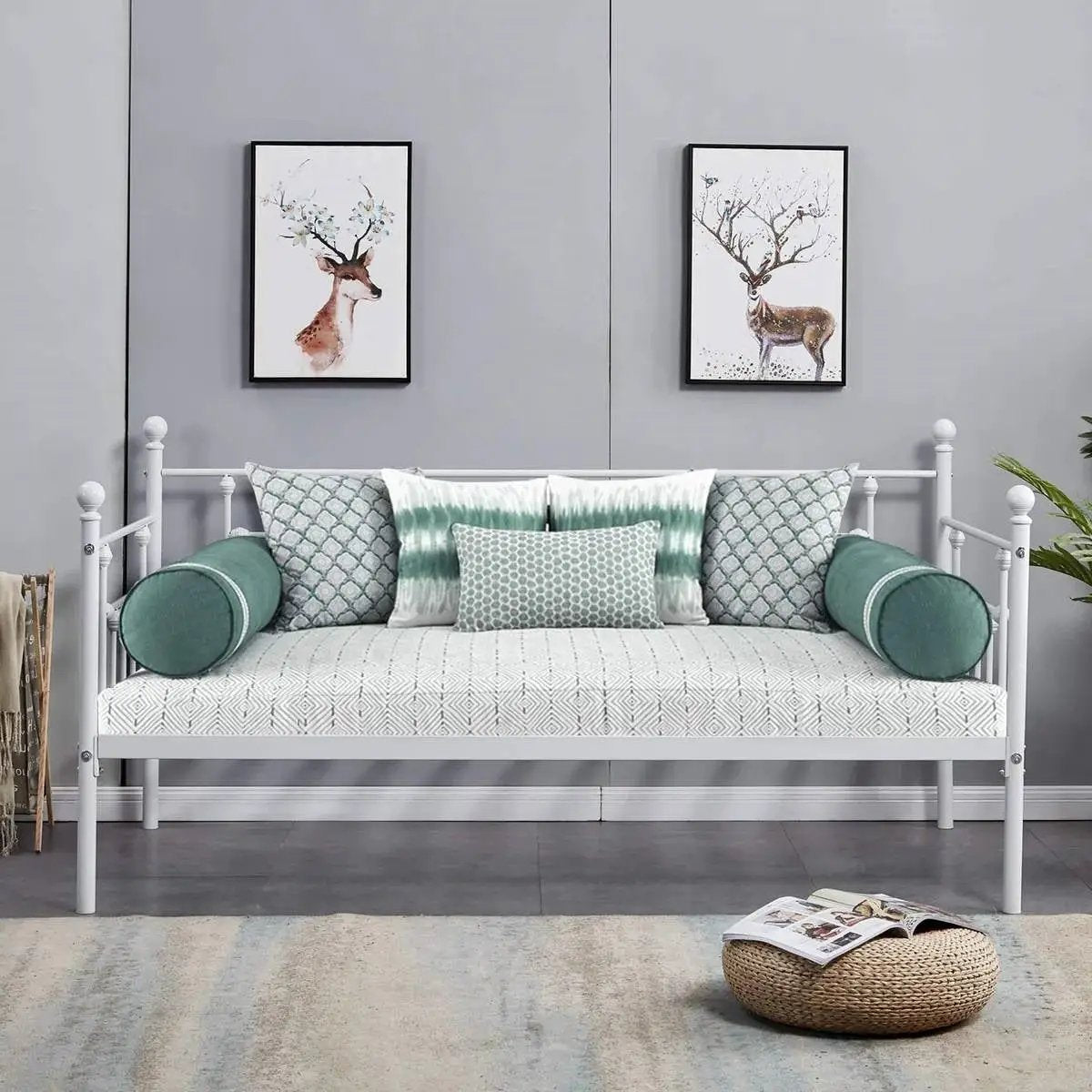 Twin size Farmhouse Daybed Frame in White Metal Finish by HomePacific