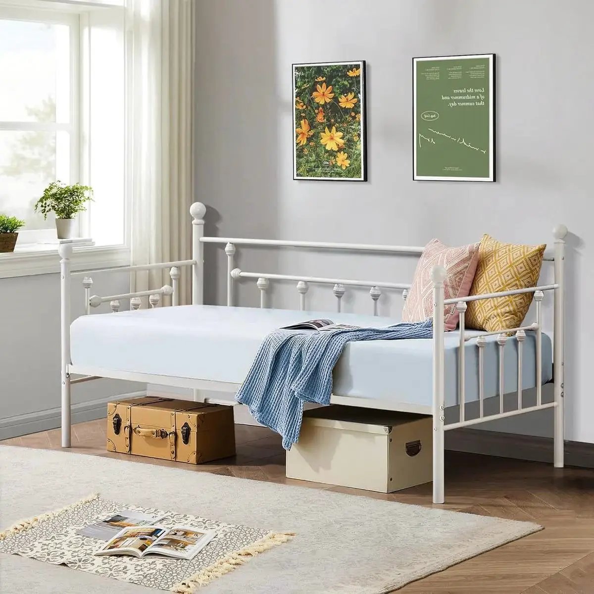 Twin size Farmhouse Daybed Frame in White Metal Finish by HomePacific