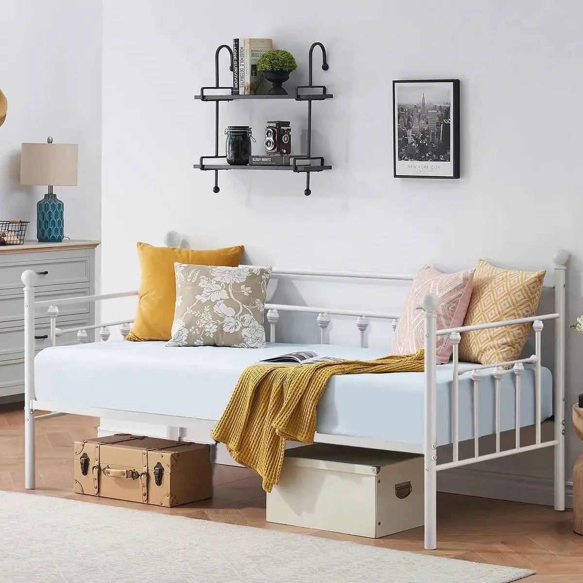 Twin size Farmhouse Daybed Frame in White Metal Finish by HomePacific